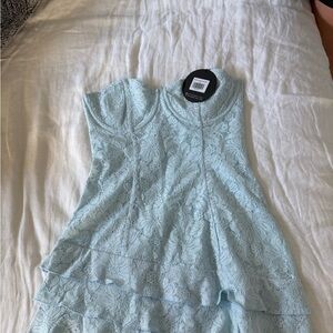 White Fox Boutique Light Blue Lace Mini Dress